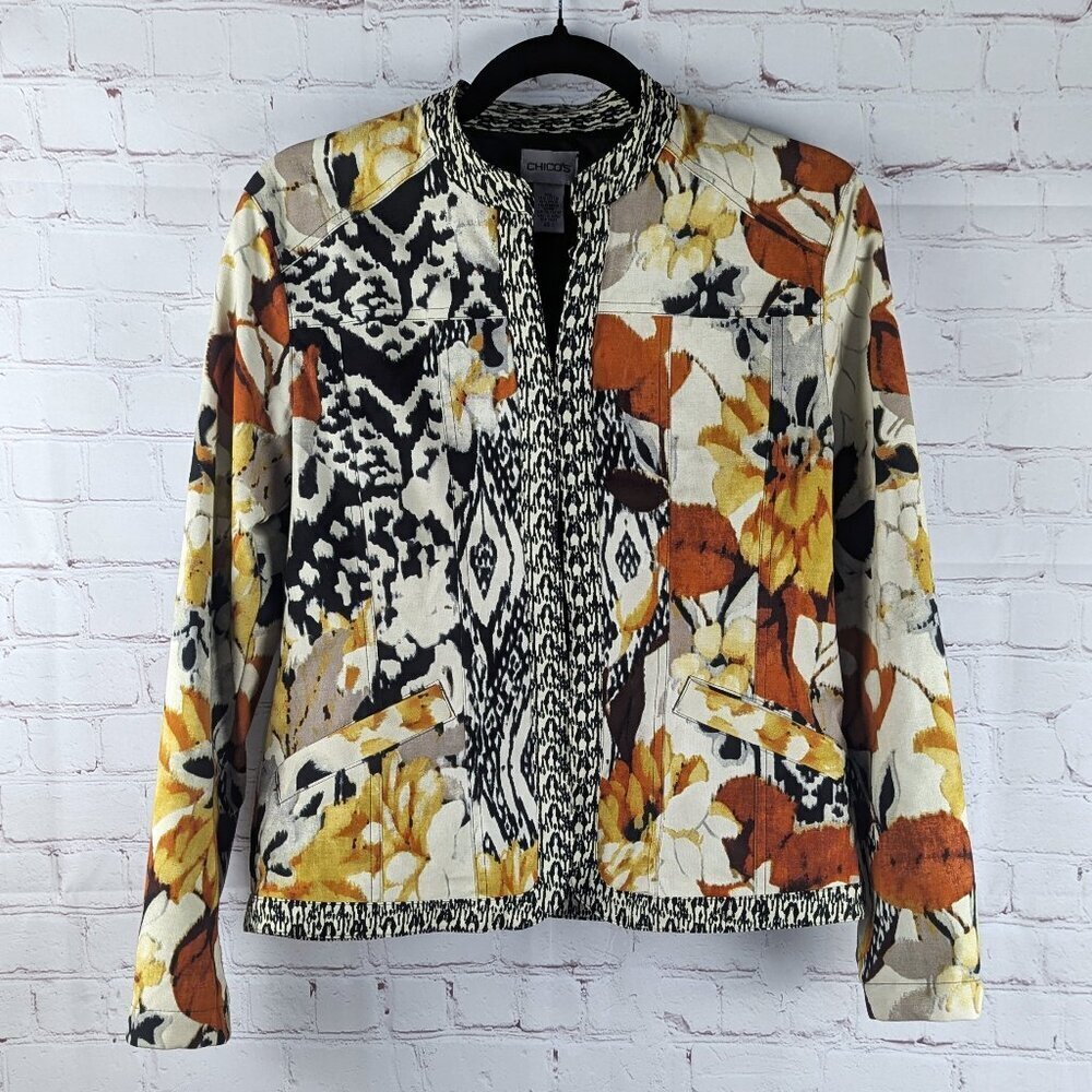 Chico's Black/White/Yellow/Orange Speckled Blazer - Small